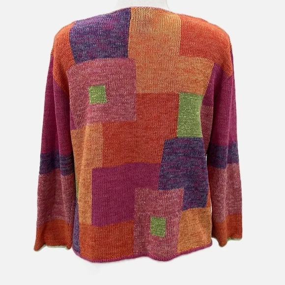 Sigrid Olsen Sport Linen Blend 3/4 Sleeve Patchwork Knit Cardigan - Small Petite - Picture 3 of 6